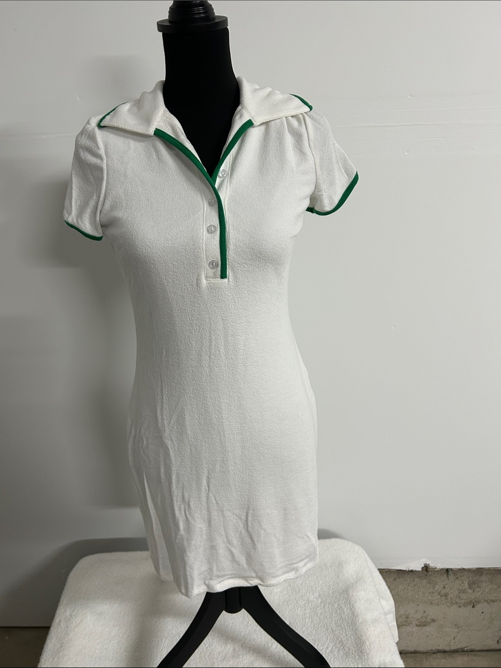 Lulu's White Polo Dress with Green Trim